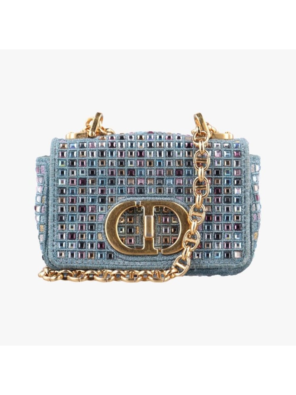 Dior Caro Strass Embroidery Micro Blue Fabric Shoulder Bag